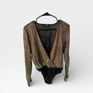 NWOT Akira Women’s Plus Size XXL Bodysuit Metallic Shimmer Green Brown Red